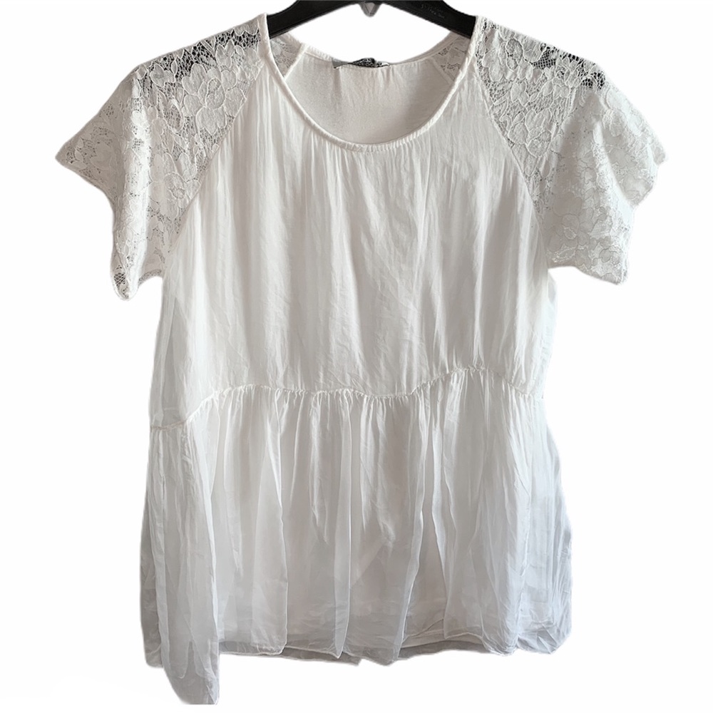 NWT Pure Silk Elena Baldi Floral Lace Top